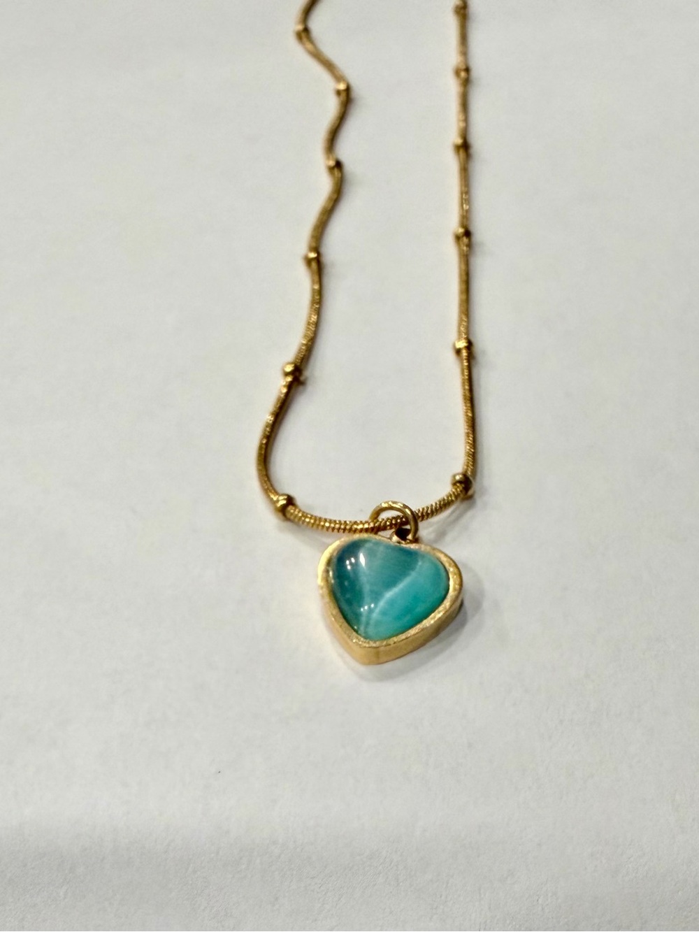 Gold Heart Pendant Necklace with Turquoise Stone